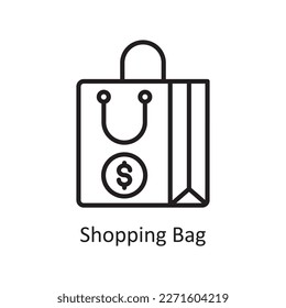 Ilustración de diseño de iconos de contorno vectorial de la bolsa de compras. Símbolo logístico sobre archivo EPS 10 de fondo blanco
