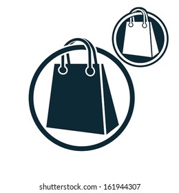 Shopping bag vector simple single color icon isolated on white background, includes invert version for you to choose.