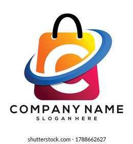 Shopping Bag Vector, Store Bag Letter C Logo