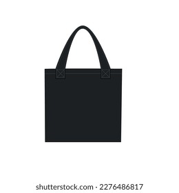 Shopping bag vector template. Textile large bag in black, painted on a white background. Mockup bag to advertise goods and services.