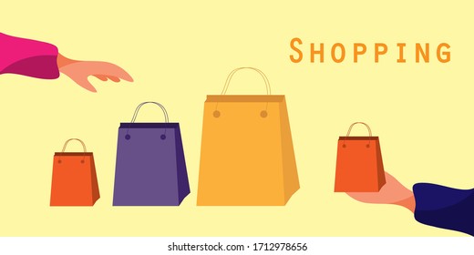 Shopping bag vector.Vector Hand.Shopping business.Vector illustration.
