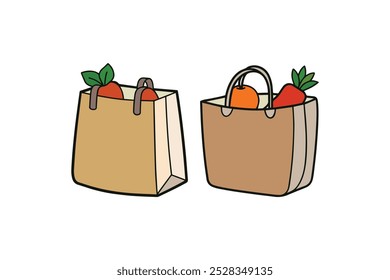 Bolso de compras con verduras y comestibles - Clipart para el mercado, tienda de comestibles, y Imágenes de alimentos saludables