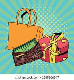 shopping bag and wallet design, Commerce market store retail paying and buying theme Vector illustration