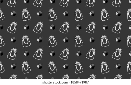 shopping bag wallpaper, box packaging seamless pattern, dark background, vector illustration black and white
