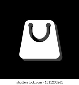 Shopping bag. White flat simple icon with shadow