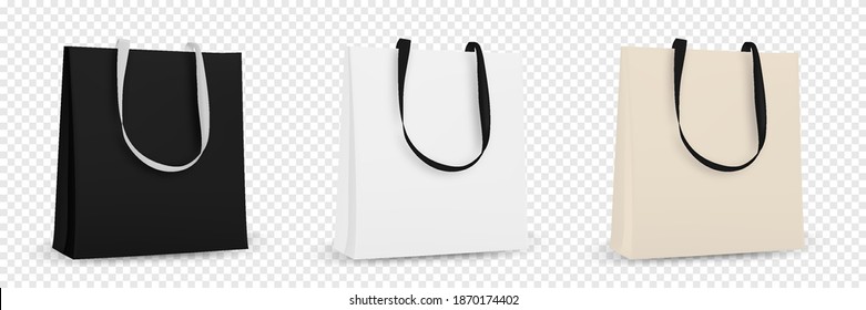 Shopping bag white recycle bag. Textile tote bag for shopping mockup. Vector illustration isolated.