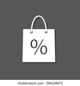 shopping bag - white vector  icon with shadow