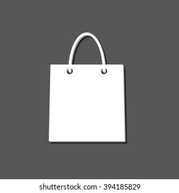 shopping bag - white vector icon  with shadow