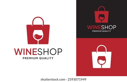 Shopping Bag with Wine Glass Logo Design Template. Suitable for Wine Shop, Winery, Bar, Vineyard, Pub, Club, Restaurant, or Wine Merchandise Gift Business. Logo in Simple Modern Style