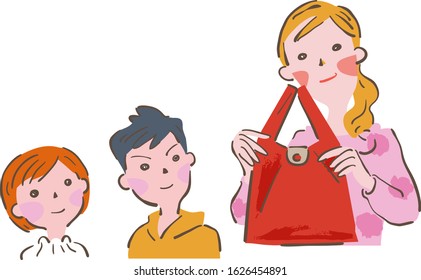 Shopping bag and woman and child illustration
