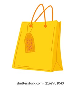 Shopping bag. World consumer rights day sale. Empty shopping bag is insulated on white. Vector cartoon illustration