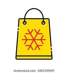 Shopping Bag Yellow Icon Vector Illustration Isolated on White Background. Use for Xmas, Decoration, Greeting Card Etc.