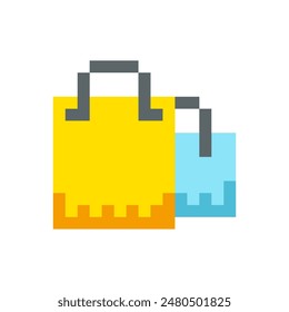 Bolsas de compras icono de 8 bits, bolsos pixel item para interfaz de juego, bolsa de recursos de elementos de juego.