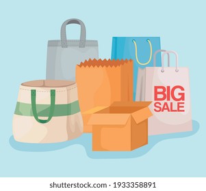 bolsas de compras y cajas de cartón