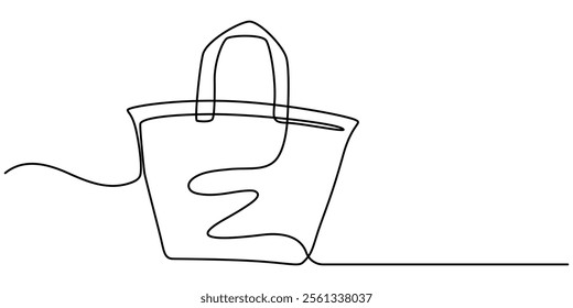 Shopping Bags Continuous Line Drawing with an Editable Stroke and Copy Space, continuous line of tote canvas bag.one line drawing of shopping tote canvas bag.single line vector illustration.isolated.