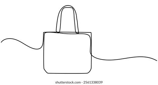 Shopping Bags Continuous Line Drawing with an Editable Stroke and Copy Space, continuous line of tote canvas bag.one line drawing of shopping tote canvas bag.single line vector illustration.isolated.