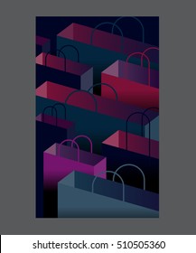 Shopping bags in the dark background Banners, labels, badges, prints, posters, web. Vector illustration.