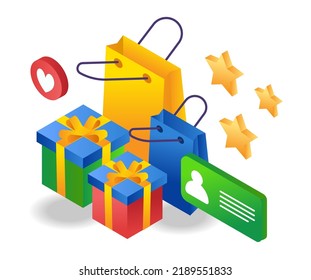 Shopping bags and gift items isometric illustration