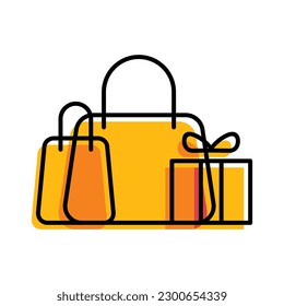 shopping bags and gift yellow outline ecommerce Icon button