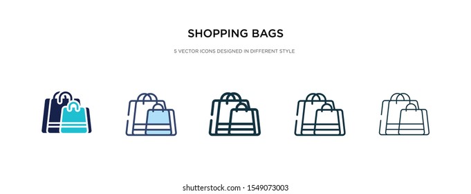 shopping bags icon in different style vector illustration. two colored and black shopping bags vector icons designed in filled, outline, line and stroke style can be used for web, mobile, ui