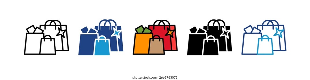 Ilustración vectorial múltiple del icono de los bolsos de compras