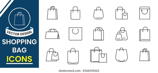 Shopping bags icon, paper bags icon, vector, silhouette. Shopping bags line art icon. Package design, Grocery bag, Online Shop Symbol, Paper hand bag, gift bag illustration. Vector illustration