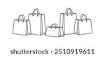 Shopping bags icon set with stroke line, paper bags icon, vector, silhouette. Package design, Grocery bag, Online Shop Symbol, Paper hand bag, gift bag illustration. Vector illustration.