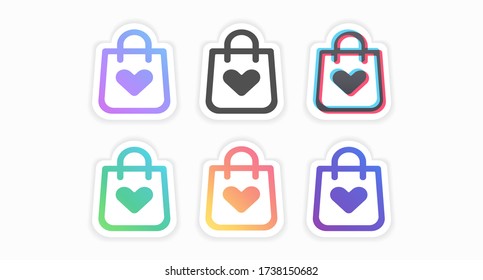 Shopping bags icon. Small business support set of colored stickers. User interface. Social media concept. Vector illustration