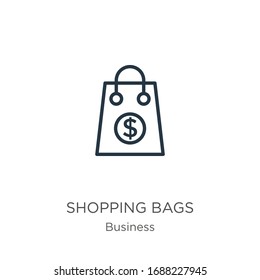 Shopping bags icon. Thin linear shopping bags outline icon isolated on white background from business collection. Line vector sign, symbol for web and mobile