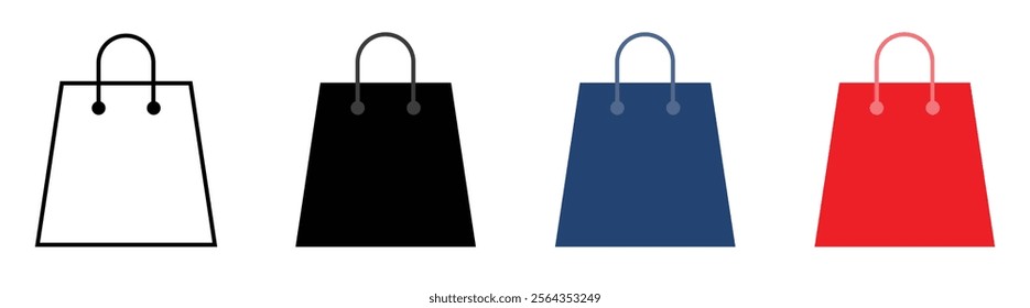 Shopping bags icons in different color. Online Shop icons. Package bags for purchases for an online store or mall. Package design, Grocery bag, Online Shop Symbol, Paper handbag, gift bag.