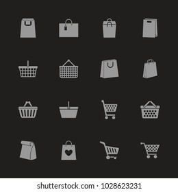 Shopping Bags icons - Gray symbol on black background. Simple illustration. Flat Vector Icon.