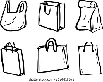 Conjunto de vetor de desenho de traçado de pincel de tinta para sacos de compras