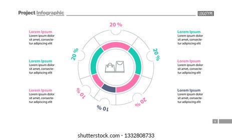 Shopping bags inside circle diagram template. Business data. Graph, chart, design. Creative concept for infographic, report. Can be used for topics like consumerism, marketing, statistics