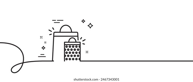 Shopping bags line icon. Continuous one line with curl. Sale Marketing symbol. Special offer sign. Shopping bags single outline ribbon. Loop curve pattern. Vector