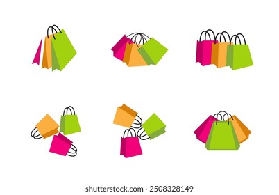 Conjunto de Vector de icono de logotipo de bolsas de compras. Diseño de logo de tienda
