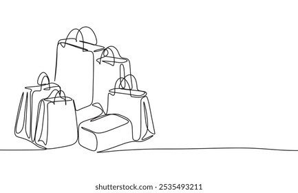 Shopping bags one line continuous. Shopping line art. Hand drawn vector art.