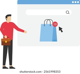 Shopping bags and online ordering, Vector illustration in flat style

