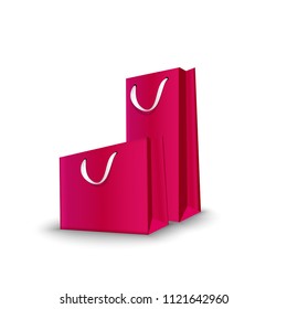 Shopping Bags paper, set. Red bright color. Vector illustration