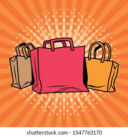 shopping bags pop art style vector illustration design