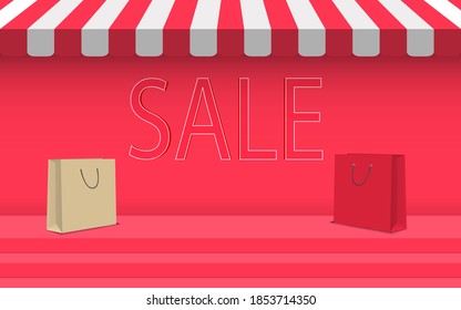 shopping bags with red shop background in the studio room