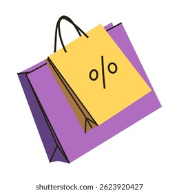 Shopping bags with sale tags and discount offers