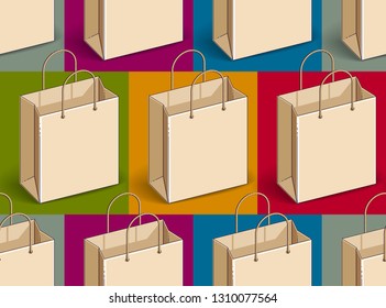 Shopping bags seamless background, backdrop for marketplace or online shop website, seasonal sale clearance theme, vector wallpaper or web site background.