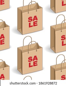 Shopping bags seamless background, backdrop for marketplace or online shop website, seasonal sale clearance theme, vector wallpaper or web site background.