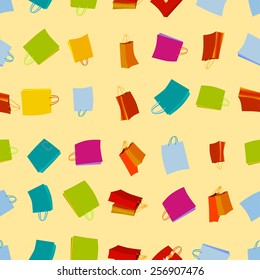 Shopping bags seamless background, vector set.
