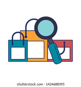 Shopping bags search ecommerce with magnifying glass vector illustration graphic design