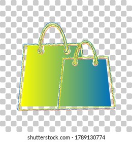Shopping bags sign. Blue to green gradient Icon with Four Roughen Contours on stylish transparent Background. Illustration.