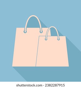 Shopping bags sign. Unbleached silk Icon with very long shadow at dark sky blue background. Illustration.