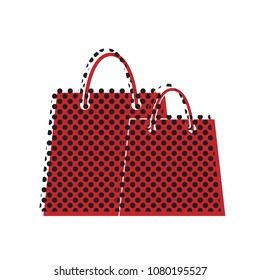 Shopping bags sign. Vector. Brown icon with shifted black circle pattern as duplicate at white background. Isolated.