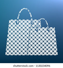 Shopping bags sign. Vector. White textured icon at lapis lazuli gradient background.