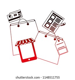 shopping bags with tablet device and objects